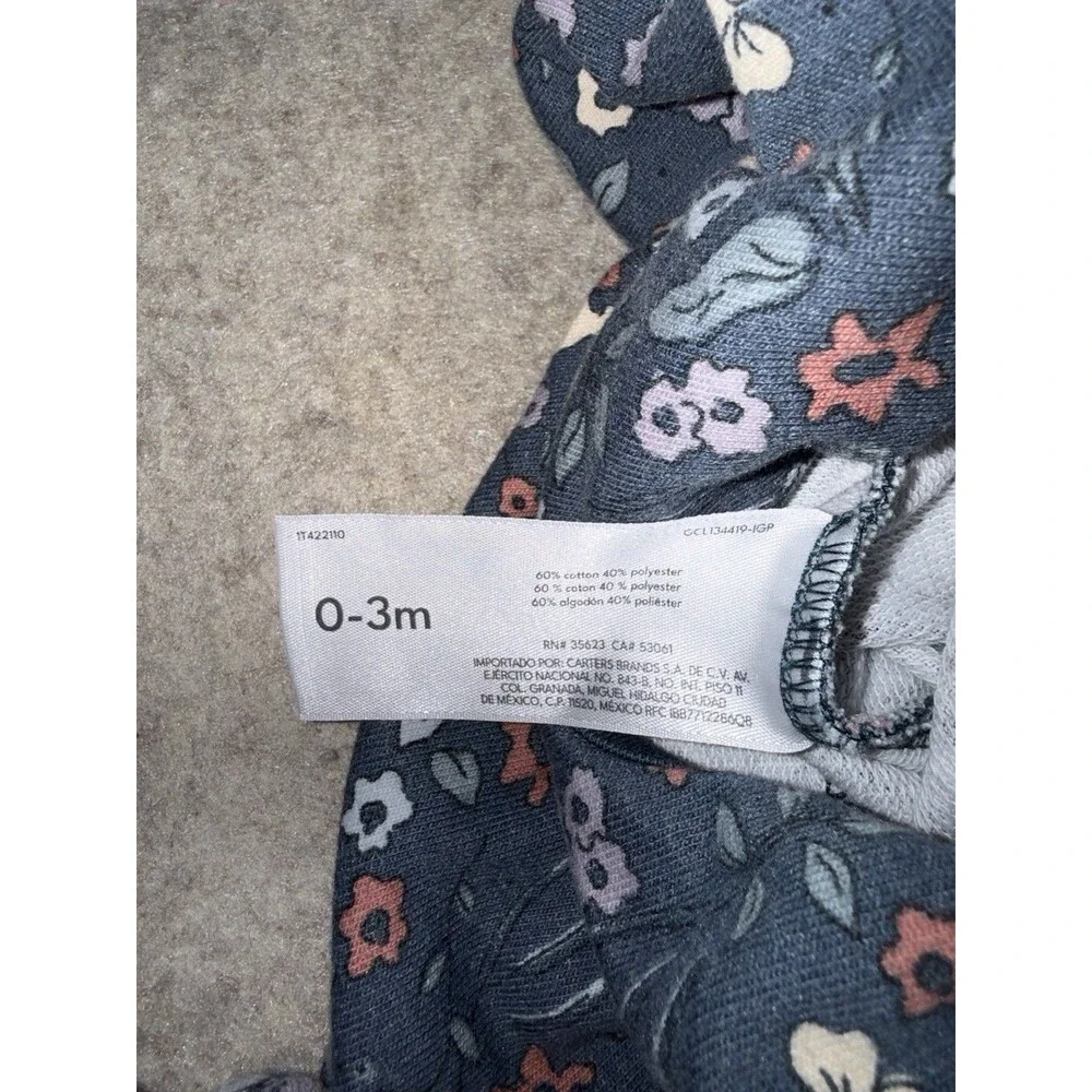 Carters Baby Girl 0-3 Month Blue Floral Snap Romper Long Sleeve